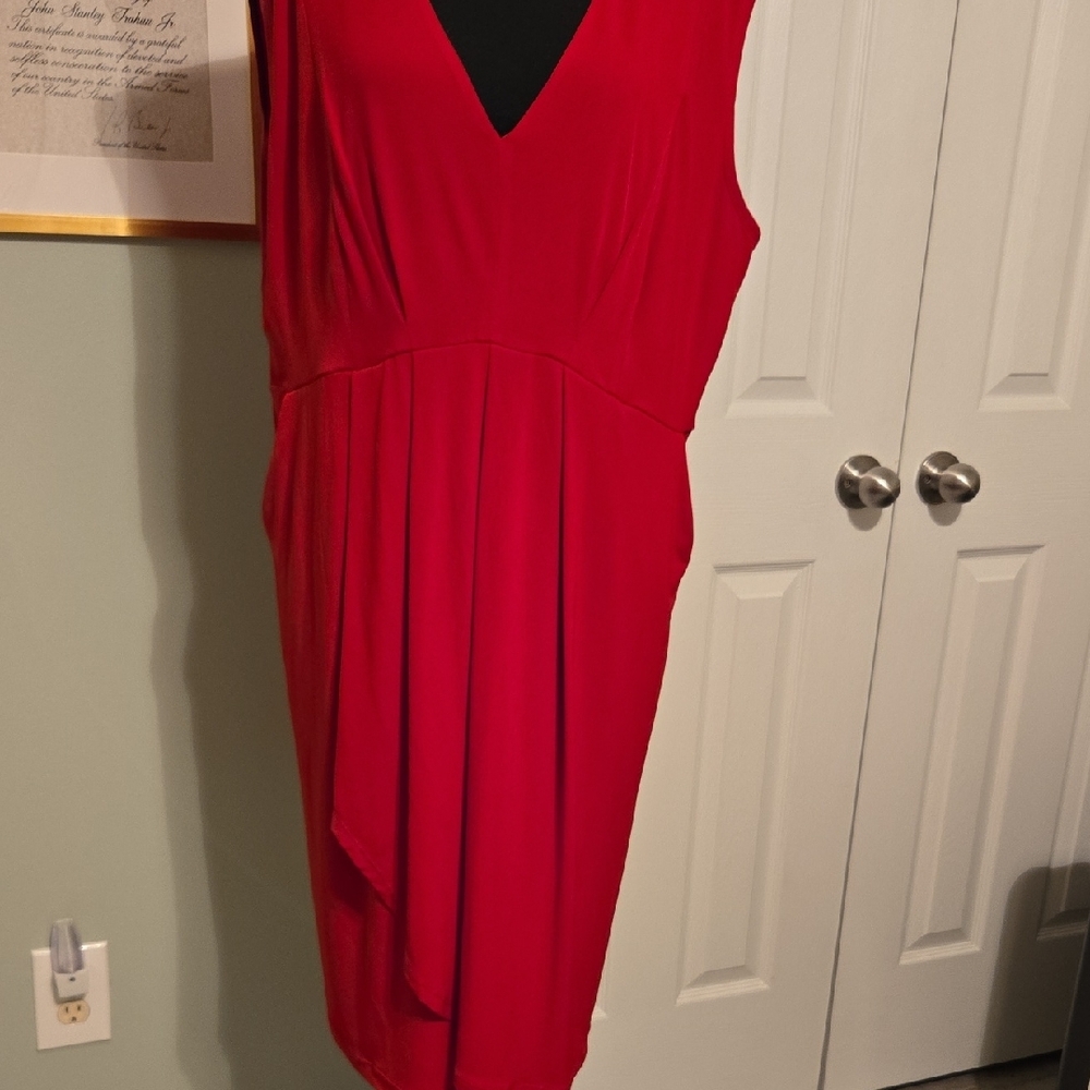 I.N. Studio Red Pleated Asymmetrical Sheath Dress